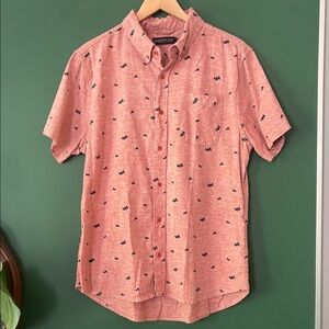 United By Blue Red Tree Print Woven Mens L Sustainable Hemp Cotton Fabrication